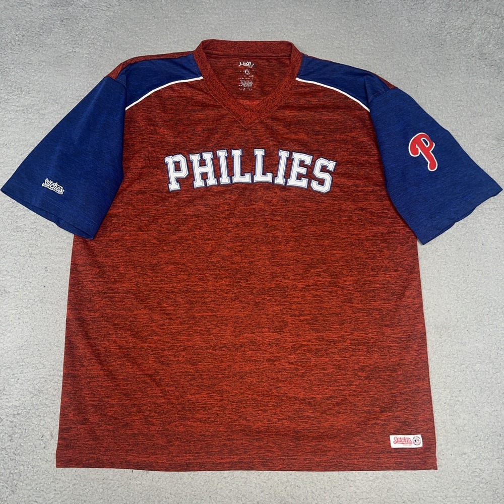Stitches Philadelphia Phillies Jersey Men's Sz M Heather Red Blue V Neck  MLB